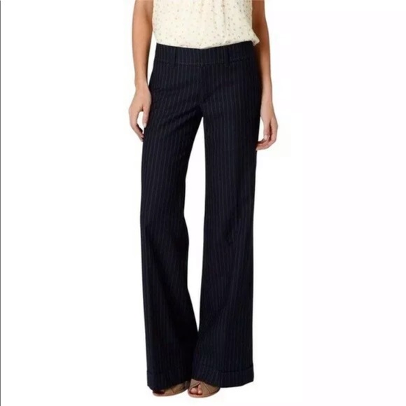 Anthropologie Cartonnier Navy Pinstripe Wool Pants Trouser 12 - Picture 1 of 5